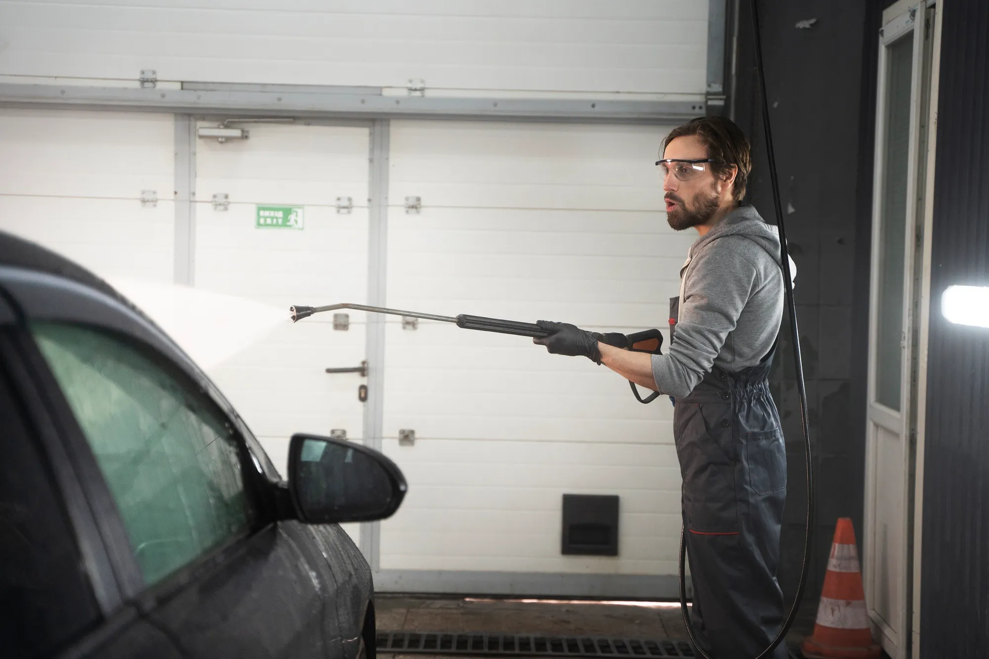 A clean truck being washed using eco-friendly methods.