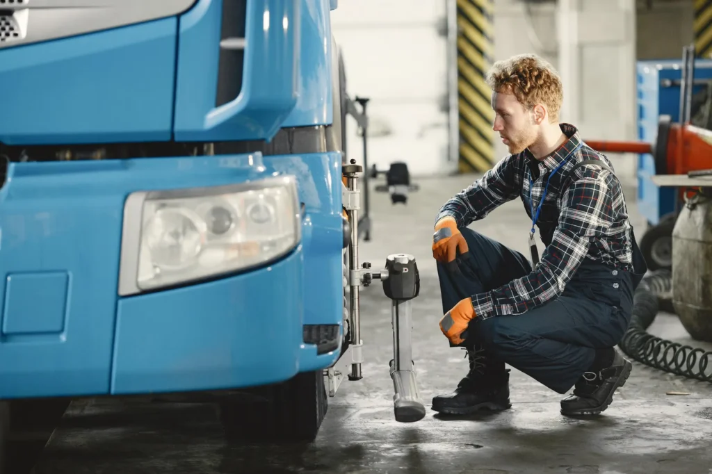 Comparison of a dirty truck and a clean truck after pressure washing
