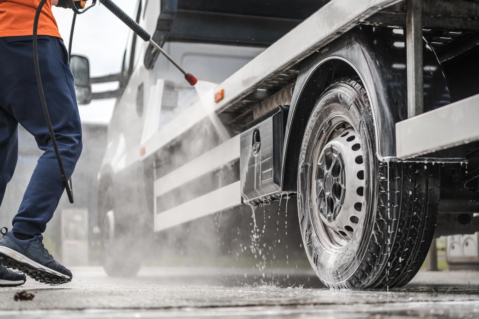 Professional fleet pressure washing service for trucks and trailers.